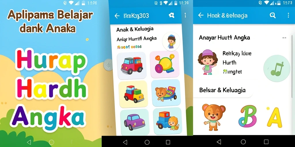 Antarmuka ceria aplikasi KAKA303 untuk belajar huruf dan angka.