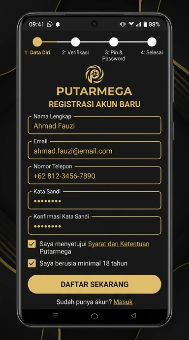 Tampilan halaman daftar putarmega