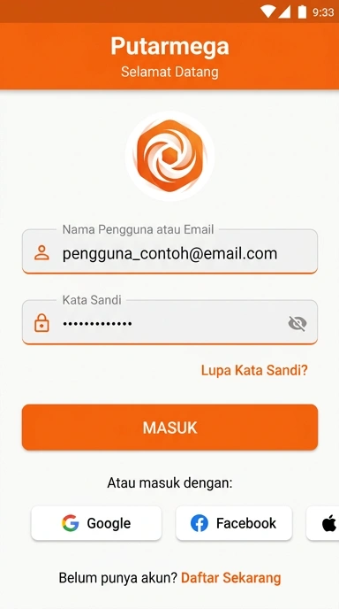 Tampilan halaman login putarmega